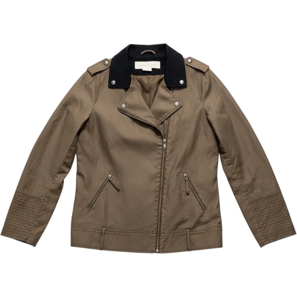 Treasure & Bond Mens Olive Green Cotton Moto Jacket Navy Collar HL307093MI Large